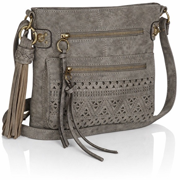 Handbags - Gray Crossbody Bag with Tassel